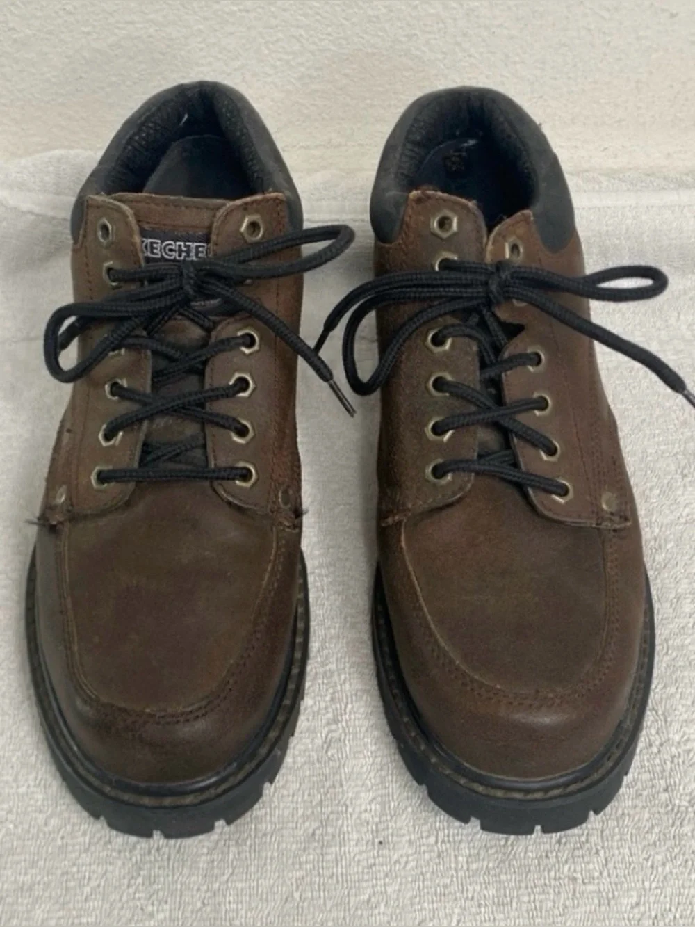 Vintage Sketchers Men Dark Brown Leather Lace Up Combat Boot Size 8.5 Streetwear